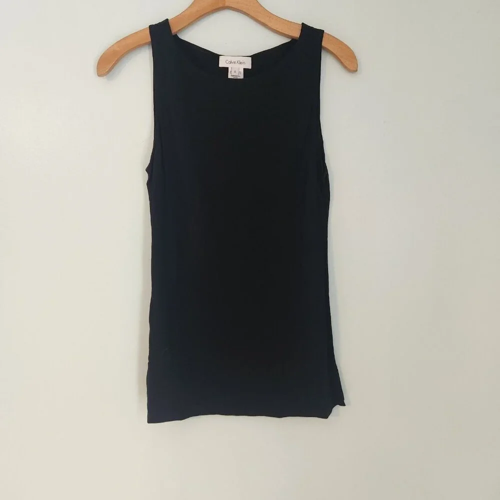 NWT Calvin Klein Black Sleeveless Tank Suit Separate Round Neck Rayon Small NEW‎